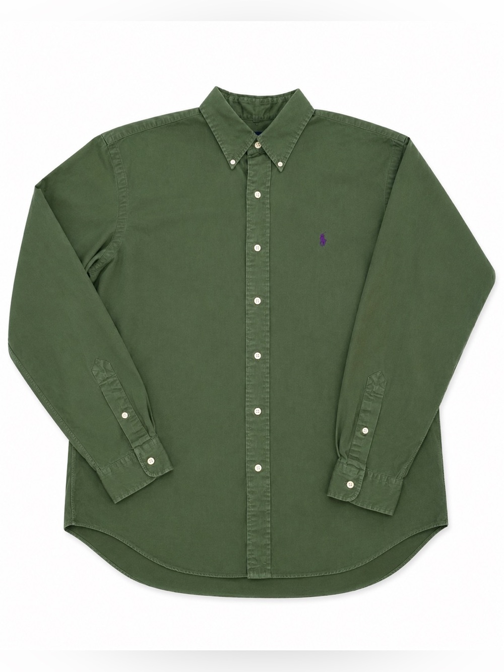Polo Ralph Lauren Classic Fit XL Olive Green Purple Pony Cotton Button Down